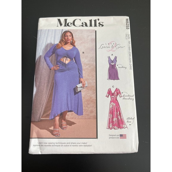 McCall's Dresses & Skirts - 00516 - McCalls M8253 Level 2 Learn to Sew Dress Size RR 18W-24W Sewing Pattern
